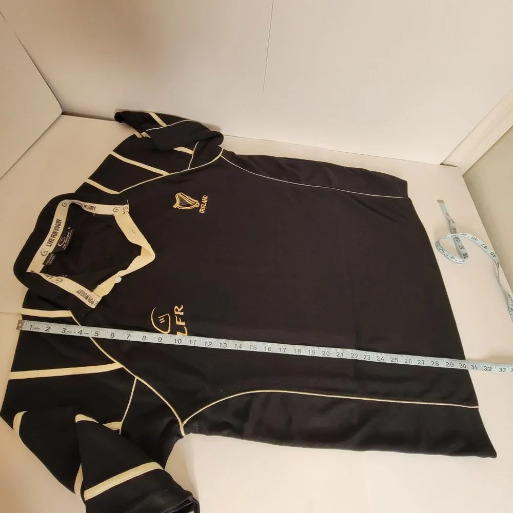 Live For Rugby Mens Retro Ireland S/S Rugby Jersey Size XL Black w/Beige - Picture 8 of 12
